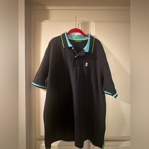 Psycho Bunny Black Polo with Aqua and Lime Trim